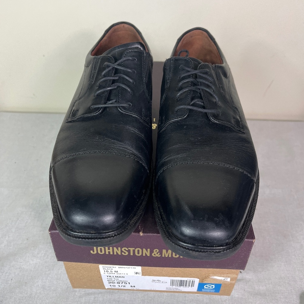 Men’s Johnson & Murphy Black Calfskin Cap Toe Tillman Shoes Size 10.5
